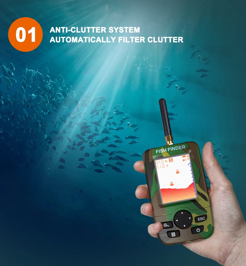 Sonda portátil inalámbrica 100 m – camuflaje - Buscador de peces con pantalla LCD