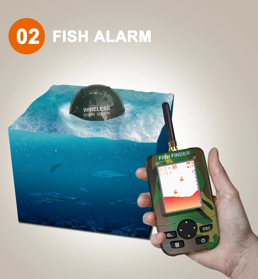 Sonda portátil inalámbrica 100 m – camuflaje - Buscador de peces con pantalla LCD